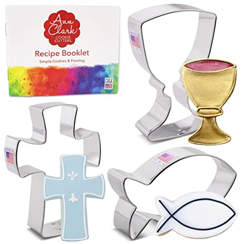 Ausstechformen von Ann Clark USA - 3-Teiliges Kommunion, Ostern, Konfirmation, Taufe Keksausstecher Set - Kelch, Christus Fisch, Heiliges Kreuz von Ann Clark Cookie Cutters