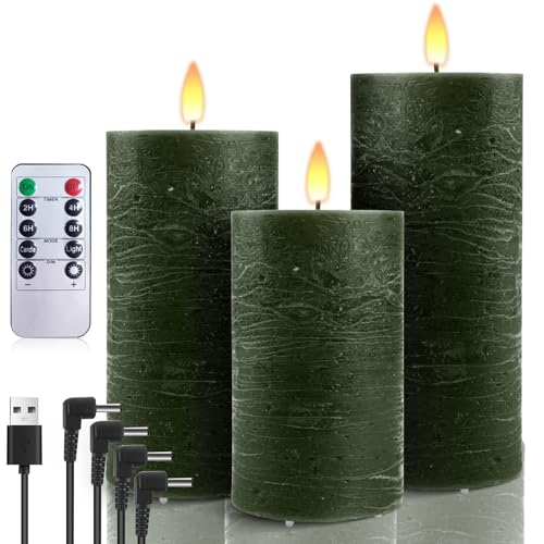 AnnSpa 3 Set Led Kerzen Aufladbar mit 10-Tasten Fernbedienung, Wasserdichte Wiederaufladbare Kerzen Flammenlose Echtes Wachs Flackern Wick Yellow Light Pillar Candles mit Timerfunction - Grün AnnSpa 3 Set Led Kerzen Aufladbar mit 10-Tasten Fernbedienung, Wasserdichte Wiederaufladbare Kerzen Flammenlose Echtes Wachs Flackern Wick Yellow Light Pillar Candles mit Timerfunction - Grün von AnnSpa