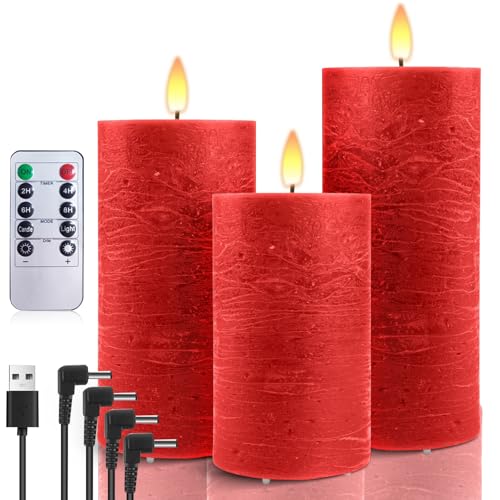 AnnSpa 3 Set Led Kerzen Aufladbar mit 10-Tasten Fernbedienung, Wasserdichte Wiederaufladbare Kerzen Flammenlose Echtes Wachs Flackern Wick Yellow Light Pillar Candles mit Timerfunction - Rot AnnSpa 3 Set Led Kerzen Aufladbar mit 10-Tasten Fernbedienung, Wasserdichte Wiederaufladbare Kerzen Flammenlose Echtes Wachs Flackern Wick Yellow Light Pillar Candles mit Timerfunction - Rot von AnnSpa