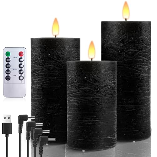 AnnSpa 3 Set Led Kerzen Aufladbar mit 10-Tasten Fernbedienung, Wasserdichte Wiederaufladbare Kerzen Flammenlose Echtes Wachs Flackern Wick Yellow Light Pillar Candles mit Timerfunction - Schwarz AnnSpa 3 Set Led Kerzen Aufladbar mit 10-Tasten Fernbedienung, Wasserdichte Wiederaufladbare Kerzen Flammenlose Echtes Wachs Flackern Wick Yellow Light Pillar Candles mit Timerfunction - Schwarz von AnnSpa