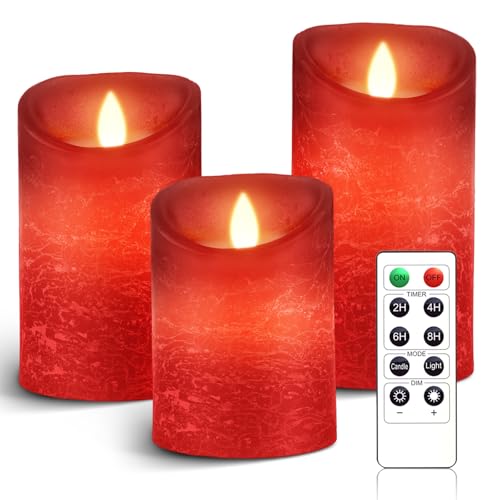 AnnSpa 3 Set Rot LED Kerzen Batteriebetriebene mit Fernbedienung,Flammenlose Echtes Wachs Flackern Moving Wick Flackern Amber Yellow Light Pillar Candles ,Unscented Wachs für Geschenk und Dekoration AnnSpa 3 Set Rot LED Kerzen Batteriebetriebene mit Fernbedienung,Flammenlose Echtes Wachs Flackern Moving Wick Flackern Amber Yellow Light Pillar Candles ,Unscented Wachs für Geschenk und Dekoration von AnnSpa