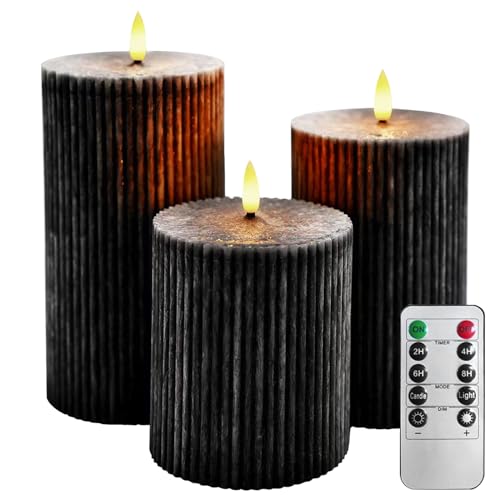 AnnSpa 3 Set Schwarz LED Kerzen Vertikale Streifen Batteriebetriebene mit Fernbedienung,Flammenlose Echtes Wachs Flackern Moving Wick Flackern Amber Yellow Light Pillar Candles,Unscented Wachs AnnSpa 3 Set Schwarz LED Kerzen Vertikale Streifen Batteriebetriebene mit Fernbedienung,Flammenlose Echtes Wachs Flackern Moving Wick Flackern Amber Yellow Light Pillar Candles,Unscented Wachs von AnnSpa