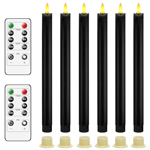 AnnSpa LED Kerzen Batteriebetriebene mit Fernbedienung, 6 Stück Mit Langem Stab Dochtlose Stumpenkerzen Heimdekoration Lange Stabkerzenlichter Konisch Kerzenhalter Schwarz [Energieklasse G] von AnnSpa