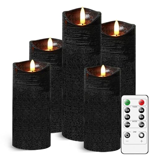 AnnSpa Schwarz LED Kerzen mit Fernbedienung Batteriebetriebene, 5 Stück Mit Dochtlose Stumpenkerzen Heimdekoration Flammenlose Kerzenhalter, Dekorations LED Stabkerzen mit Timerfunktion von AnnSpa