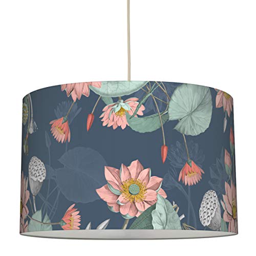 anna wand Stoff-Hängelampe SEEROSEN Anthrazit – Lampenschirm mit Seerosen Blumenmuster – Schirm für sanftes Licht – ø 30 x 20 cm von Anna Wand