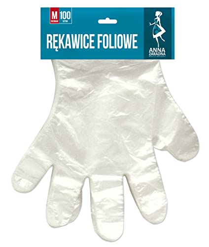 ANNA ZARADNA Einweg Handschuhe 100 Stück/ 50 Paar (1er Pack)/ Größe M/Folienhandschuhe Kunststoff Reinigung Handschuhe Transparent/aus HDPE-Folie/Loch zum Aufhängen von Anna Zaradna