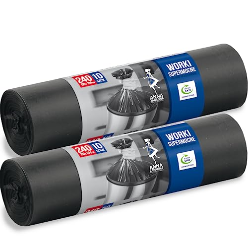 Anna Zaradna Müllsäcke 240L Extra Stark Großpackung 20 Stück - 130x104cm 40µm 100% Recycelt EuCertPlast - Traditioneller Verschluss Für Großvolumige Abfälle Lang anhaltend von Anna Zaradna