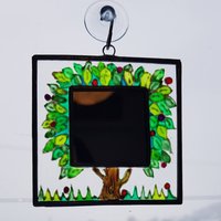 Winziger Spiegel Aus Bemaltem Glas Mit Baum Und Tasche. Geburtstagsgeschenk. Weihnachtsgeschenk. Jederzeit Geschenk. Geeignet Für Ältere Kinder von AnnaFindlay