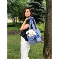 Blaue Denim Baumwolle Hundetragetasche Für Kleine Hundetasche Puppy Blaue Tasche Geburtstag Designer Support Ukraine von AnnaHappydog