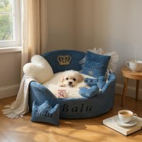 Blaues Minky Royal Haustierbett Benutzerdefinierte Hunde -/Katzenbett von AnnaHappydog
