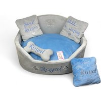 Personalisiertes Blue & Grey Hundebett Minky Fell Haustier Bett Mit Kissen von AnnaHappydog