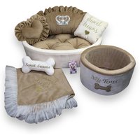 Personalisiertes Creme Minky Fell Hundebett Maßgeschneiderte Welpen Bett von AnnaHappydog