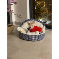 Creme & Navy Tartan Hundebett Personalisiertes Minky Fell Haustier Bett von AnnaHappydog