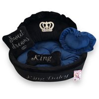 Dunkelblaues Und Schwarzes Prinz-Hundebett Mit Krone Funkelt Designer-Haustierbett Katzenbett Luxus-Hundebett Nach Maß Navy-Welpenbett von AnnaHappydog