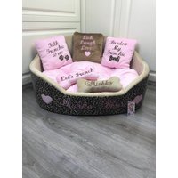 Gepard Und Rosa Personalisierte Prinzessin Hund Bett Designer Leopard Haustier Katze Geburtstag von AnnaHappydog