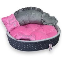 Graues Tupfen - Und Rosa-Prinzessin-Hundebett Personalisiertes Hundebett Designer Taftiertes Luxus-Welpenbett Maßgeschneidertes Geburtstags-Hundebett von AnnaHappydog