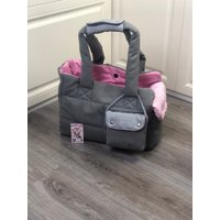 Grau Rosa Hundetragetasche Prinzessin Baumwolltasche Für Kleine Hunde Welpe Geburtstag Sommer Hundetasche von AnnaHappydog