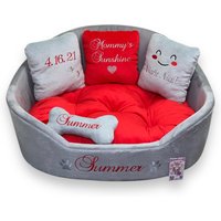 Grau & Rotes Designer Haustier Bett Benutzerdefinierte Hunde/Katzen Bett Mit Kissen Grau & Rotes Designer Haustier Bett Benutzerdefinierte Hunde/Katzen Bett Mit Kissen von AnnaHappydog