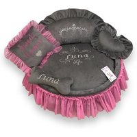 Graue Prinzessin Haustierbett Glitzerkrone, Rosa Tüllrock von AnnaHappydog