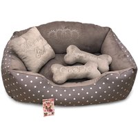 Graues Polka Dot Hundebett Personalisiertes Minky Fell Haustier Bett von AnnaHappydog