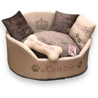 Luxus Kunstleder Hundebett Creme & Grau Designer Haustier Bett von AnnaHappydog