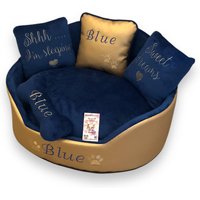 Luxus Kunstleder Hundebett Golden & Royal Blue Designer Haustierbett von AnnaHappydog