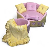 Luxus Minky Fell Hundebett Gelb & Pink, Custom Haustierbett von AnnaHappydog