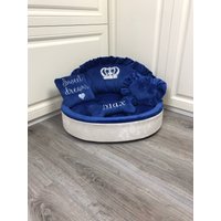 Marineblau Und Creme Luxus Hundebett Mit Krone Funkelt Designer Haustier Bett Katze Medium Oder Kleine Hund Personalisierte Custom Gemacht von AnnaHappydog