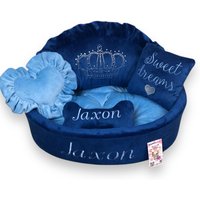Marineblau Und Hellblau Personalisiertes Hundebett Mit Krone Funkelt Designer Haustierbett Katzenbett Personalisiertes Bett Nach Maß Geburtstagshund von AnnaHappydog