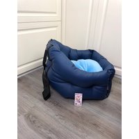 Marineblauer Luxus Hundesitz Luxus Schwarzer Autositz Designer Hundebett Für Unterwegs Personalisierte Autositze von AnnaHappydog