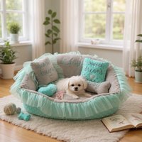 Mint & Grau Minky Fell Haustier Bett Luxus Hundebett Mit Kissen von AnnaHappydog