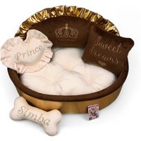 Personalisierte Prinzessin Hundebett Goldenes Braun Kunstleder Haustier Bett von AnnaHappydog