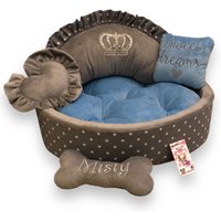 Personalisiertes Grau-Blaues Minky Fell Hundebett Luxus Haustierbett von AnnaHappydog