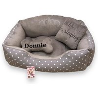 Personalisiertes Graues Polka Dot Hundebett Minky Fell Haustier Bett von AnnaHappydog