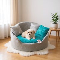 Personalisiertes Hundebett Hellgrau & Türkis Minky, Haustierbett Nach Maß von AnnaHappydog