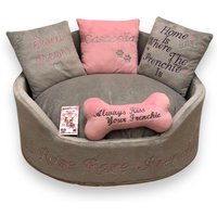 Personalisiertes Hundebett Hellgraues & Rosa Minky Fell, Haustierbett Nach Maß von AnnaHappydog