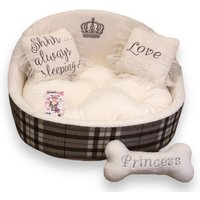 Personalisiertes Kariertes Hundebett Plüsch Minky Fell Haustier Bett von AnnaHappydog