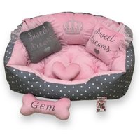Pink Polka Dot Hundebett Minky Fell Prinzessin Bett Mit Kissen von AnnaHappydog