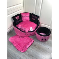 Pink Und Schwarz Personalisiert Hundebett Designer Haustierbett Katzenbett Personalisiert Prinzessin Geburtstag Hund von AnnaHappydog