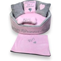 Personalisiertes Pink & Grau Minky Fell Haustier Bett Benutzerdefinierte Hunde/Katzenbett von AnnaHappydog