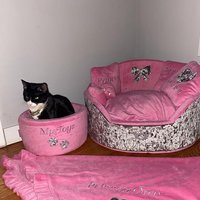 Rosa Und Grau Zerkleinert Samt Luxus Katze Bett Personalisierte Hund Custom Geburtstag von AnnaHappydog