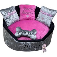 Rosa Und Grauer Samt Luxus Kingsize-Hundebett Designer Haustierbett Personalisiertes Hundebett Geburtstagshund von AnnaHappydog