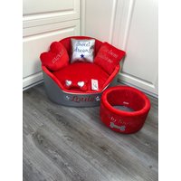 Rot Und Silber Luxus Hund Bett Eco Leder Haustier Designer Custom Gemacht Personalisierte Haus von AnnaHappydog