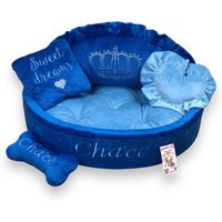 Royal Blaues Personalisiertes Hundebett Mit Krone Funkelt Designer Haustierbett Katzenbett Personalisiertes Bett Nach Maß Geburtstagshund von AnnaHappydog