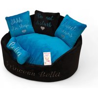 Schwarz Blaues Luxus Hundebett Personalisiertes Minky Fell Haustier Bett von AnnaHappydog