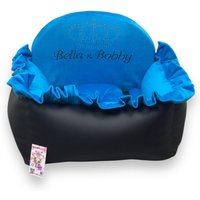 Schwarz-Blauer Autositz Für Hunde Designer-Hundeautositz Luxus-Hundebett Reisen Personalisierter von AnnaHappydog