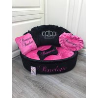 Schwarz Und Rosa Prinzessin Hund Bett Mit Krone Funkelt Designer Haustier Katze Personalisierte Custom Gemacht Geburtstag Geschenk von AnnaHappydog