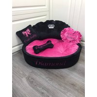 Schwarz Und Rosa Prinzessin Hund Bett Mit Krone Funkelt Designer Haustier Katze Personalisierte Custom Gemacht Geburtstag Geschenk von AnnaHappydog