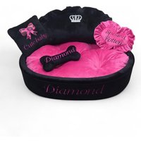 Schwarz Rosa Prinzessin Hundebett Mit Krone Funkelt Designer Haustierbett Katzenbett Personalisiertes Maßgeschneidertes Bett von AnnaHappydog
