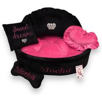 Schwarz Und Pink Personalisierte Hundebett Mit Krone Funkelt Designer Haustierbett Katzenbett Prinzessin Bett Nach Maß Geburtstagshundegeschenk von AnnaHappydog